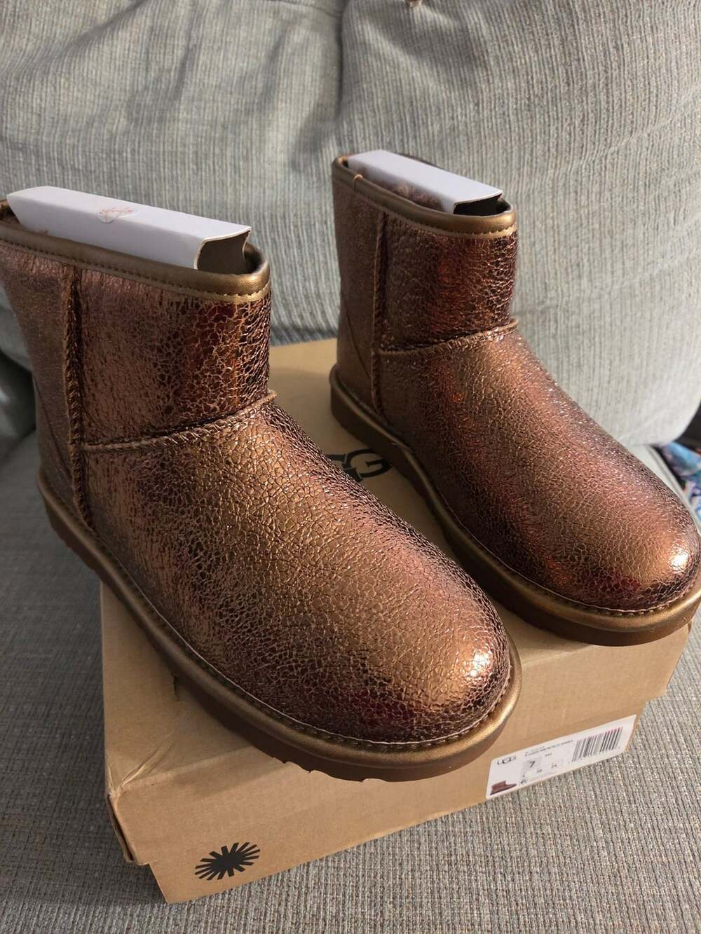 UGG Classic Mini Metallic Sparkle Size 7 Bronze Boots
